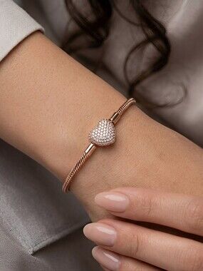 Linx Rose Gold Snake Chain Bracelet With Zircon Heart Clasp